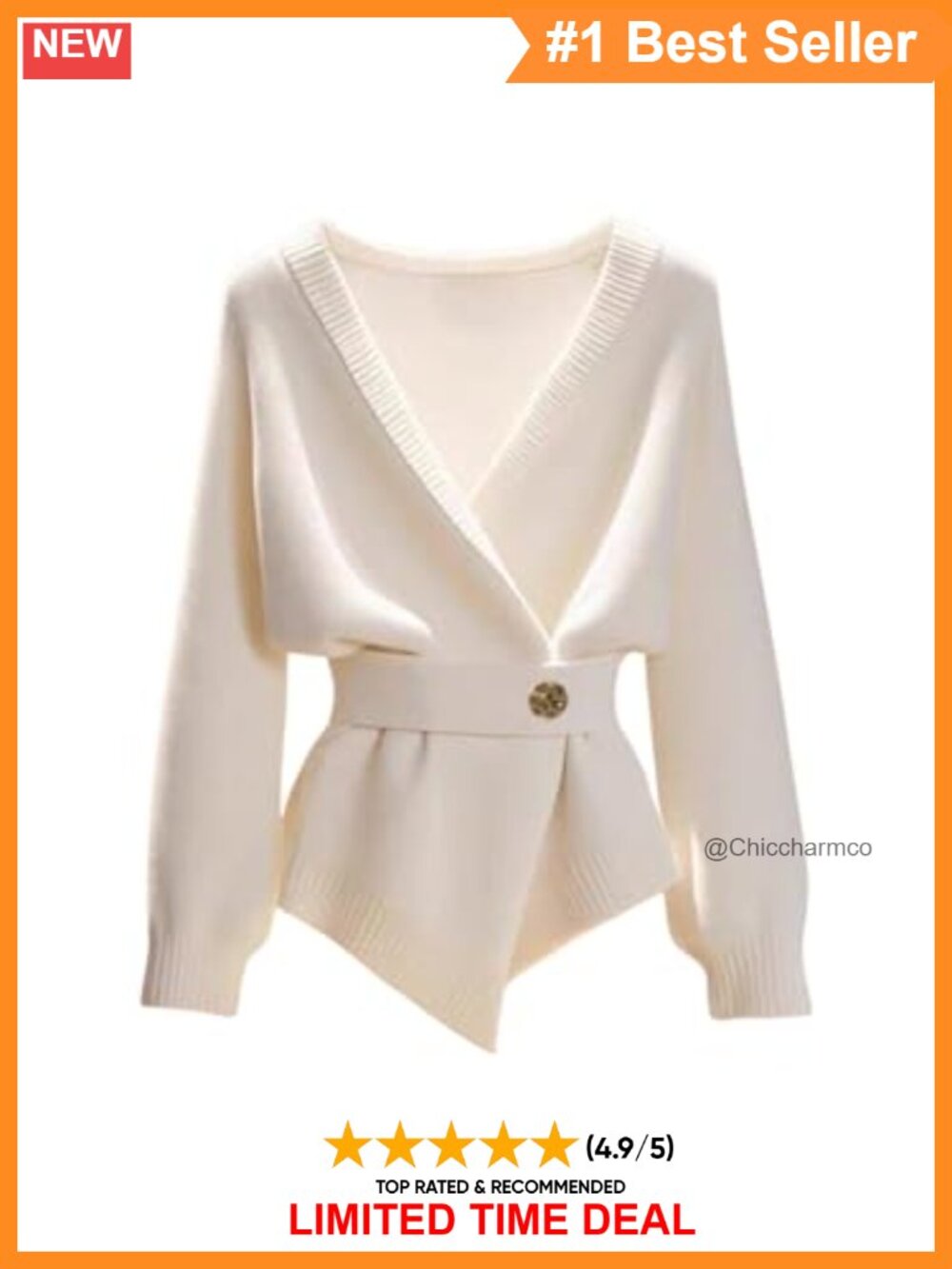Ribbed Knit Wrap Cardigan Belted Cinched Waist Long Sleeve V Neck